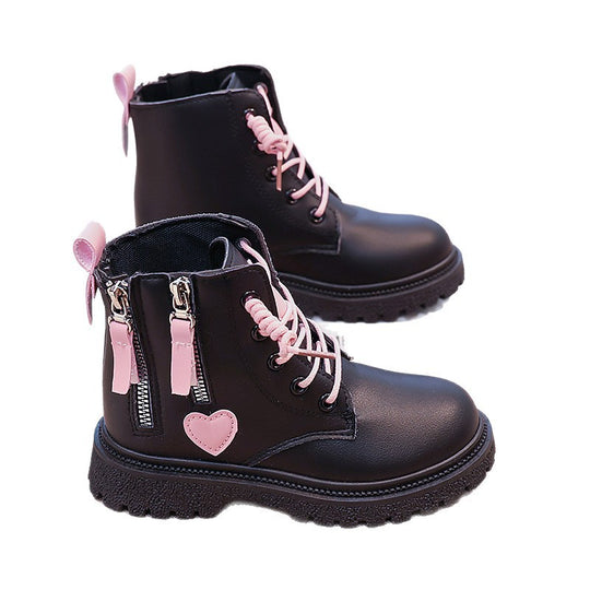 Damen Modische Stiefeletten mit herausnehmbaren Schnürsenkeln und seitlichem Reißverschluss EB
