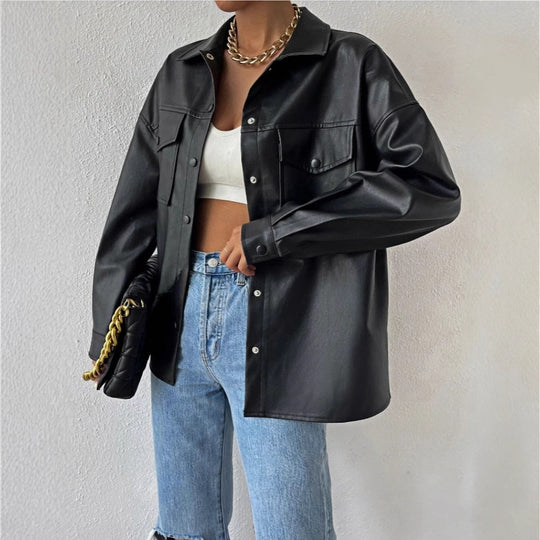 Damen Kunstleder Overshirt EB