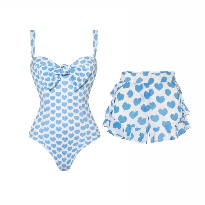 Damen Bikiniset mit Bandeau-Oberteil und Rüschenshorts EB