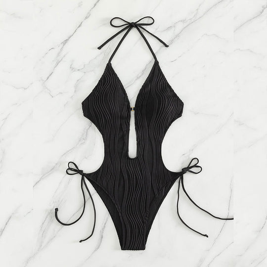 Damen Einteiler Badeanzug mit modischem Cut-Out und elastischem Wickeldetail EB