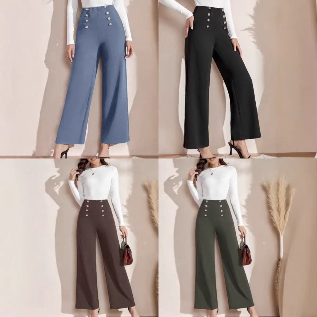 Damen nan hohe Taillenhose mit weitem Bein, maritim inspirierten Zierknöpfen EB
