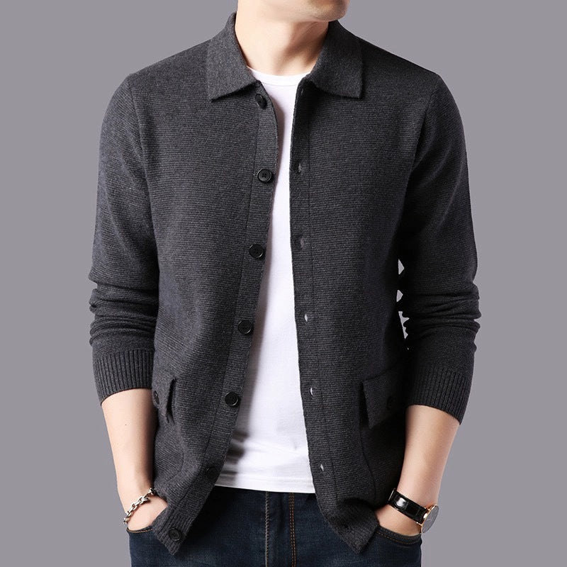 Herren Strukturierte Strickjacke mit Knopfverschluss und praktischen Taschen EB