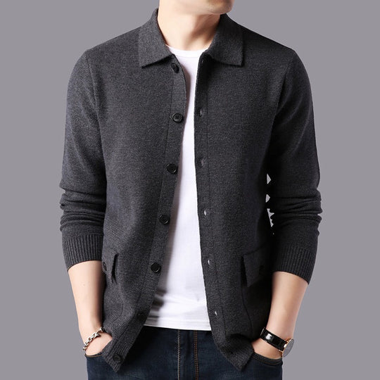 Herren Strukturierte Strickjacke mit Knopfverschluss und praktischen Taschen EB