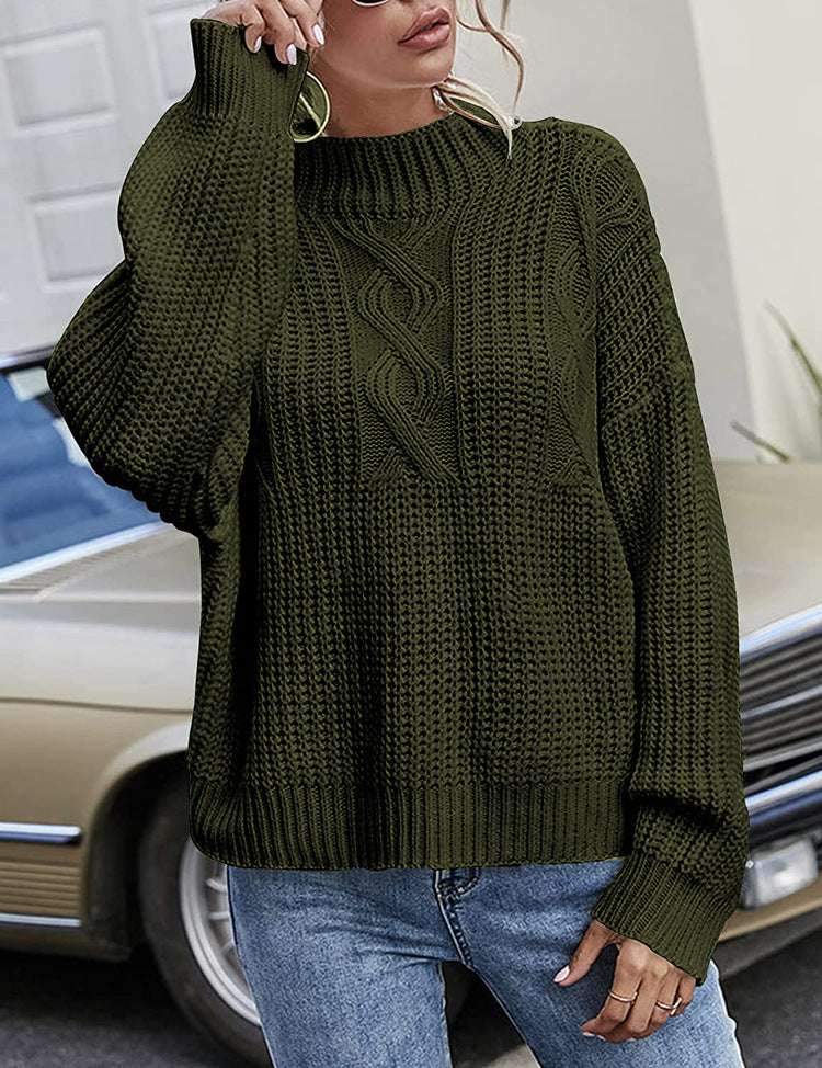 Damen lässiger Strickpullover mit tiefem Rundhalsausschnitt und lockerer Passform EB