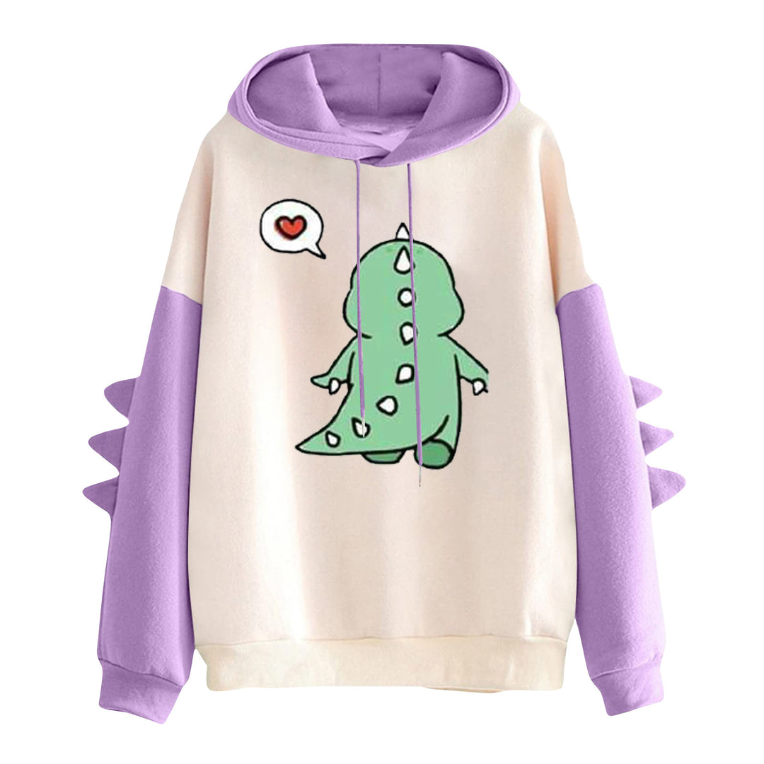 Damen nan Kapuzenpullover mit niedlichem Dinosaurier-Print und dreidimensionalen Ärmeldetails EB