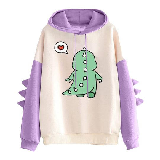 Damen nan Kapuzenpullover mit niedlichem Dinosaurier-Print und dreidimensionalen Ärmeldetails EB