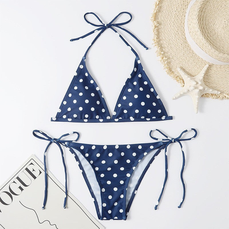 Damen Triangel-Bikini mit hochwertigem Punktmuster und verstellbaren Bändern EB