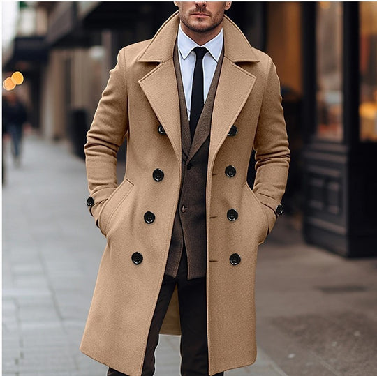 Herren nan eleganter doppelt geknöpfter Wollmantel mit breitem Revers und tailliertem Businessschnitt EB
