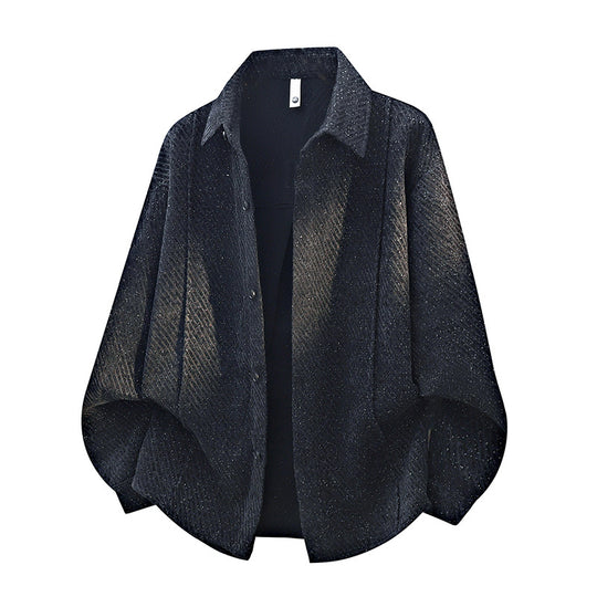 Damen großzügig geschnittene Overshirt-Jacke mit Hemdkragen und strukturierter Musteroptik EB
