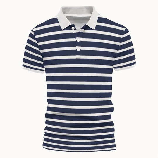 Herren Polo-Shirt mit maritimem Streifenmuster und kontrastierendem Kragen EB