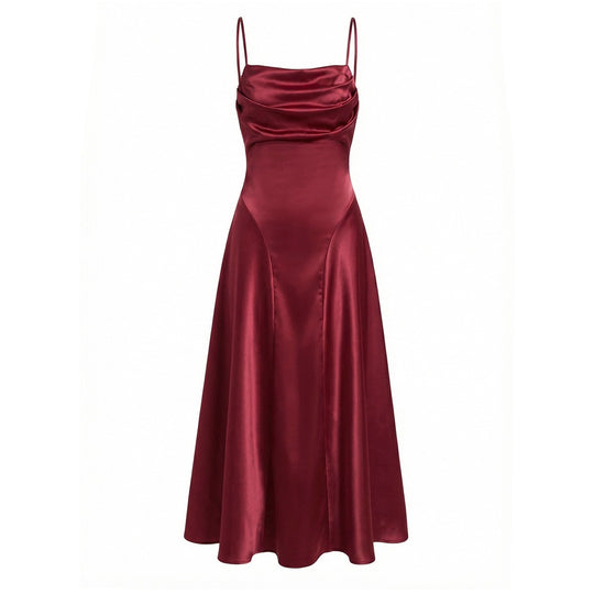 Damen Satin Abendkleid mit Drapé-Ausschnitt EB