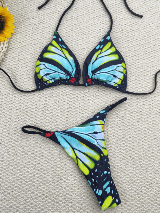 Damen Bikini-Set mit trendigem Schmetterlingsdesign und verstellbaren Bändern EB