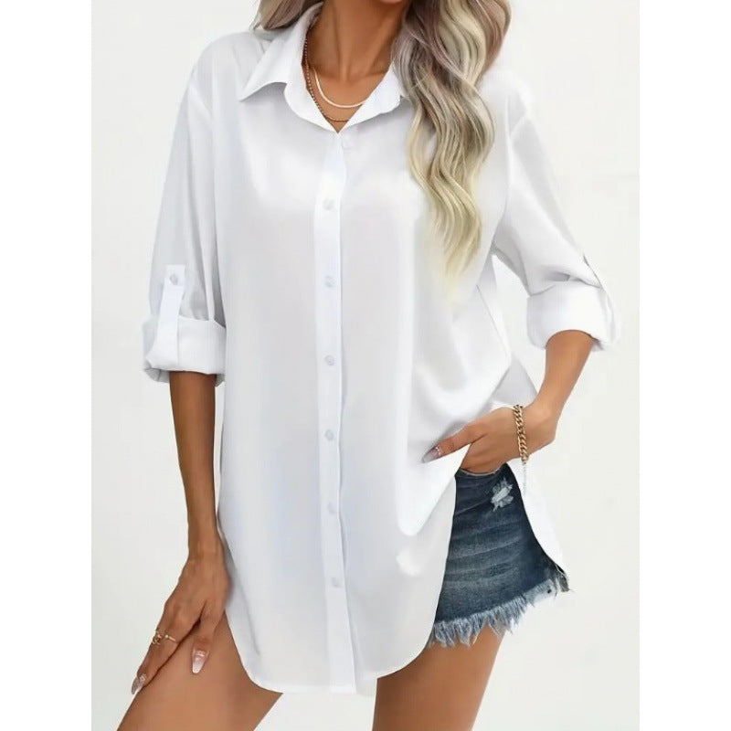 Damen elegante langärmelige Bluse aus atmungsaktiver Baumwolle EB