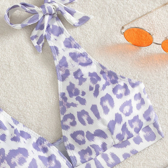 Damen Hochgeschnittener Bikini mit verspieltem Leopardenmuster EB