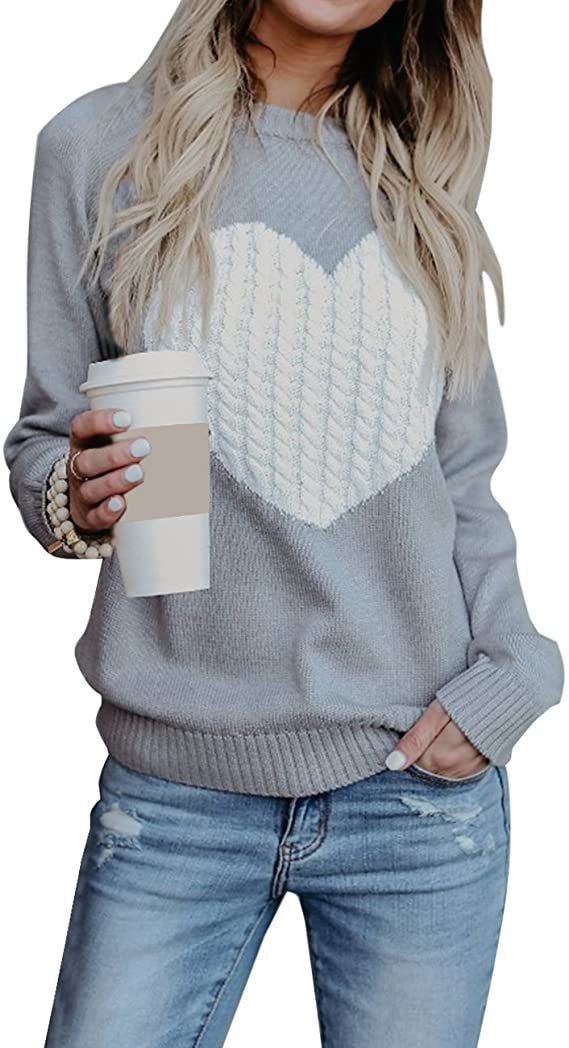 Damen eleganter Strickpullover mit herzförmigem Design und komfortablem Schnitt EB