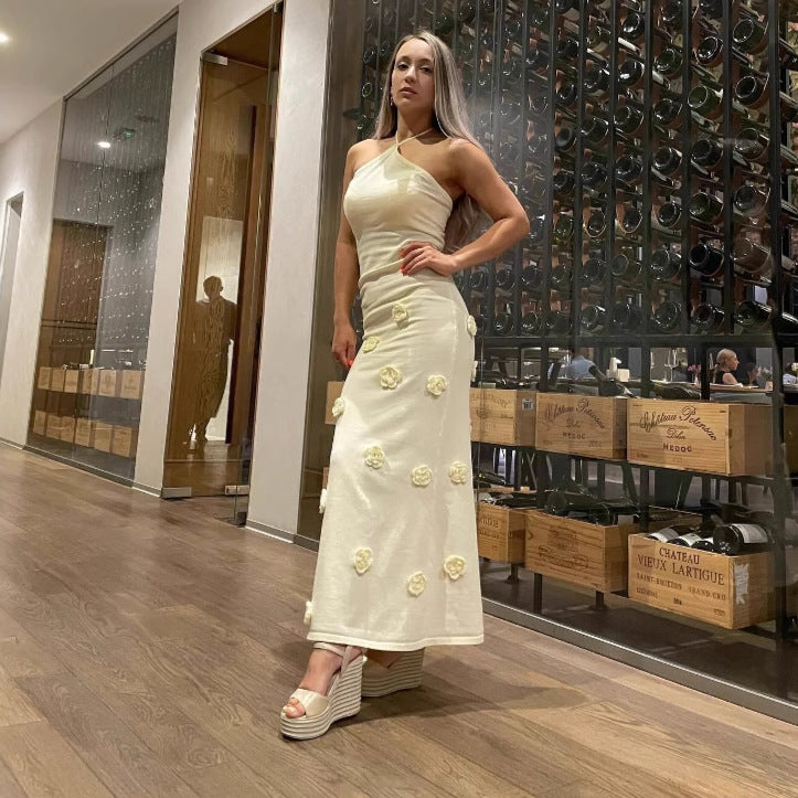 Damen Elegantes Maxikleid mit feinen Blumenapplikationen EB