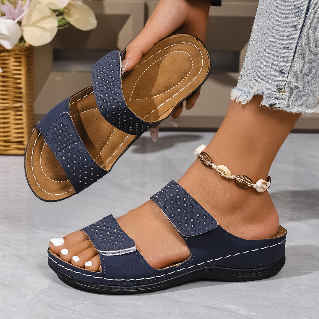Damen Sandaletten mit verstellbaren Riemen und funkelnden Strassdetails EB