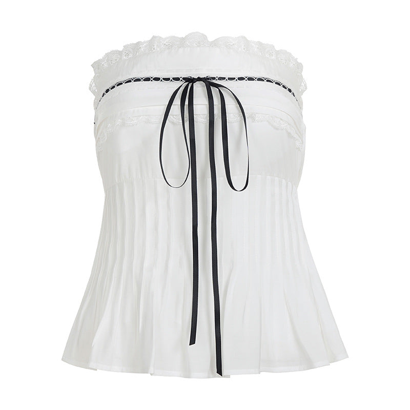 Damen Off-Shoulder Blusenshirt mit Rüschen und Bindeband EB