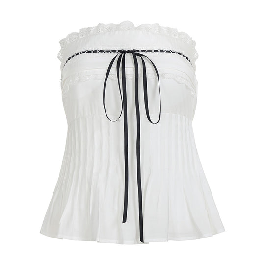 Damen Off-Shoulder Blusenshirt mit Rüschen und Bindeband EB