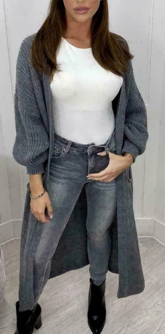 Damen Grobstrick-Cardigan im romantischen Design mit offenen Ärmeln EB