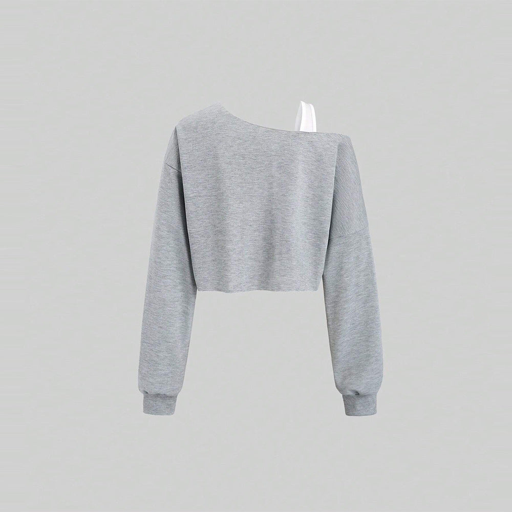 Damen cropped Off-Shoulder Sweatshirt mit einseitigem Träger, Ballonärmeln und Rippbündchen Eichborn Berlin