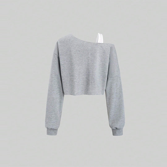 Damen cropped Off-Shoulder Sweatshirt mit einseitigem Träger, Ballonärmeln und Rippbündchen Eichborn Berlin
