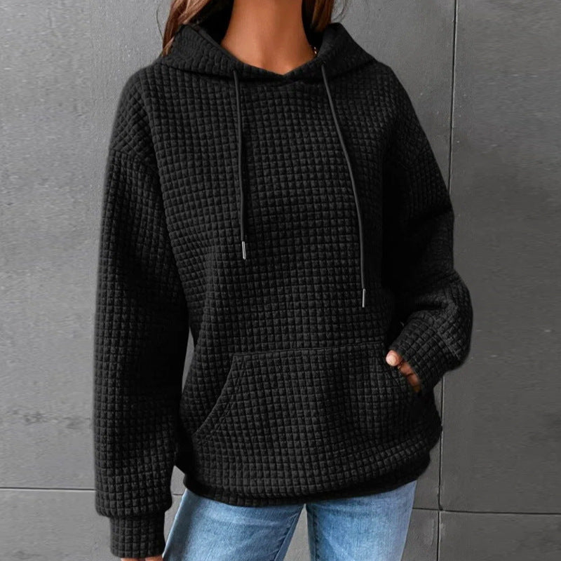 Damen Waffelstruktur Hoodie mit Kängurutasche und lässigem Schnitt EB