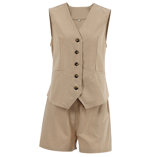 Damen modischer ärmelloser Blazer mit Shorts EB