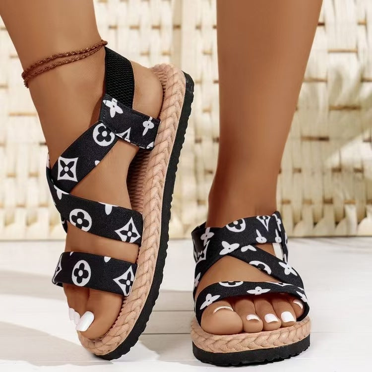 Damen Komfortable Riemensandalen mit elastischen Kreuzriemen und rutschfester Sohle EB