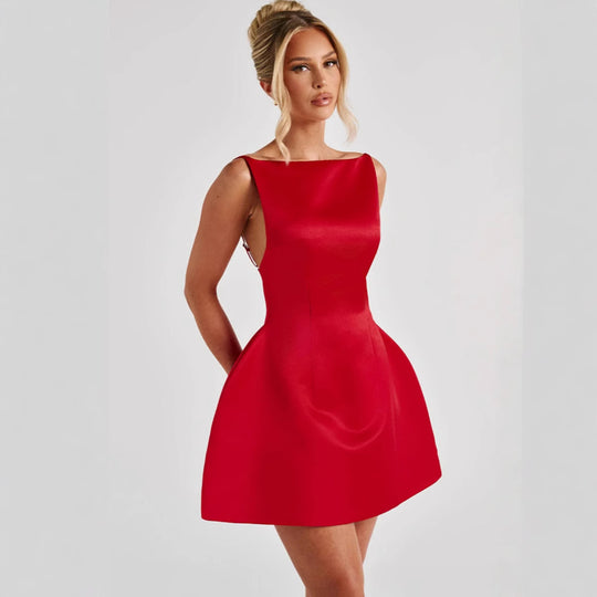 Damen Figurbetontes Cocktailkleid mit elegantem Ausschnitt und schwingendem Rock EB