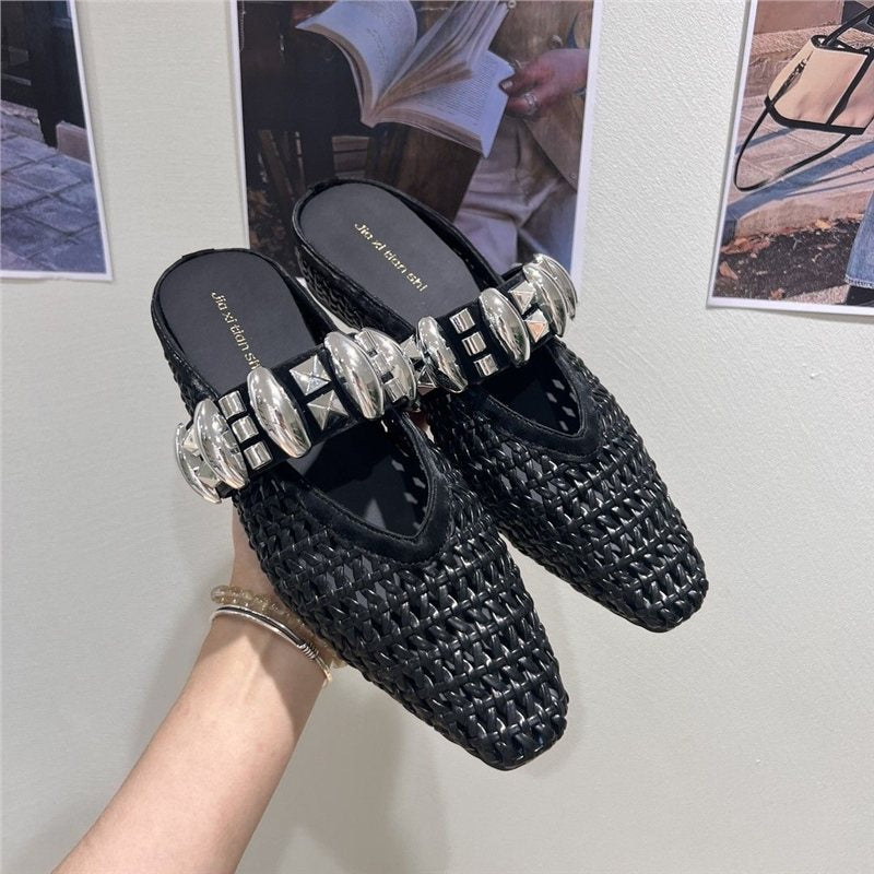 Damen trendige Mules mit modischem Netzdesign und stilvollem Riemen EB