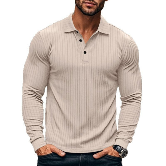 Herren nan figurbetontes Langarm-Polo mit feiner Rippenstruktur und klassischem Kragen EB