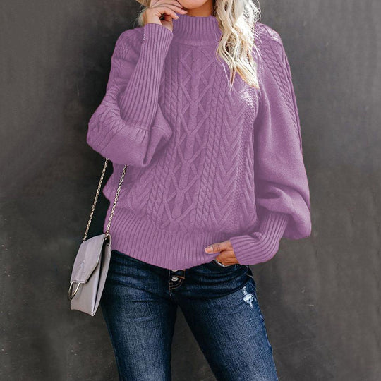 Damen Strickpullover mit hochgeschlossenem Kragen und strukturiertem Design EB