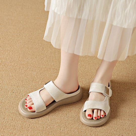 Damen bequeme Sandalen mit verstellbarem Klettverschluss und weichem Fußbett EB