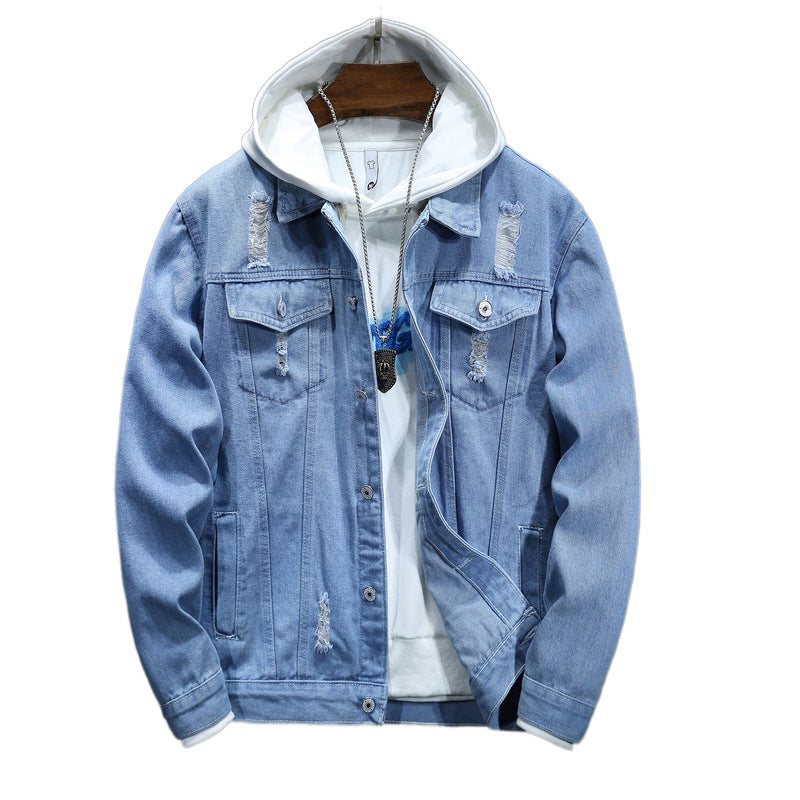 Herren lässige Jeansjacke mit bequemem Hoodie-Einsatz und modischen Details EB