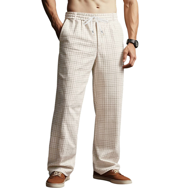 Herren Leichte Relaxed-Fit Karo-Loungehose mit Tunnelzug und weitem Bein EB