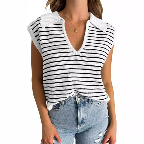 Damen lässiges Stricktop mit angeschnittenen Ärmeln und V-Ausschnitt EB