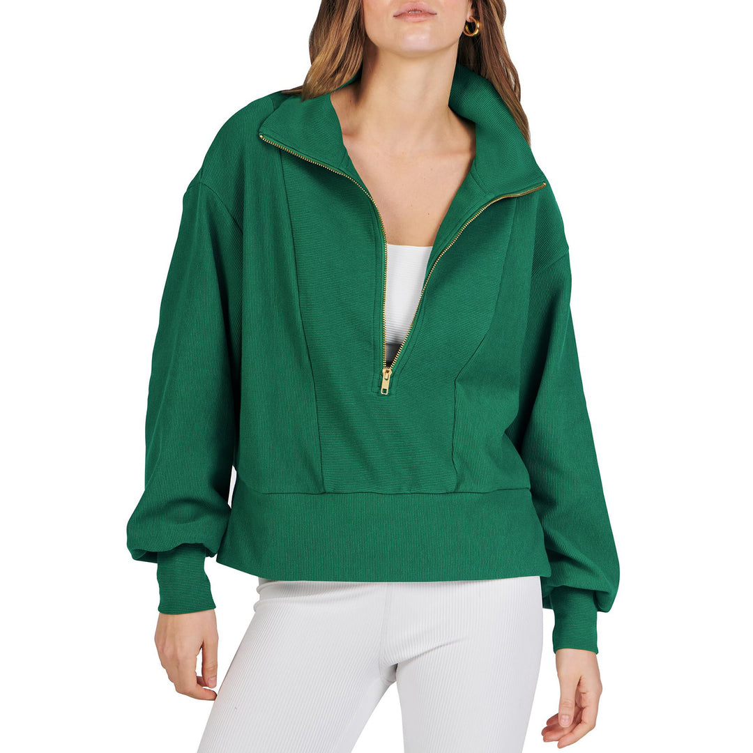 Damen sportlicher Pullover mit hohem Kragen und Reißverschluss EB