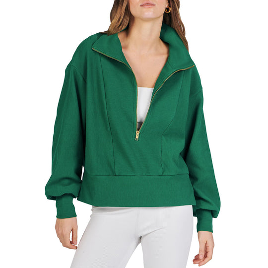 Damen sportlicher Pullover mit hohem Kragen und Reißverschluss EB