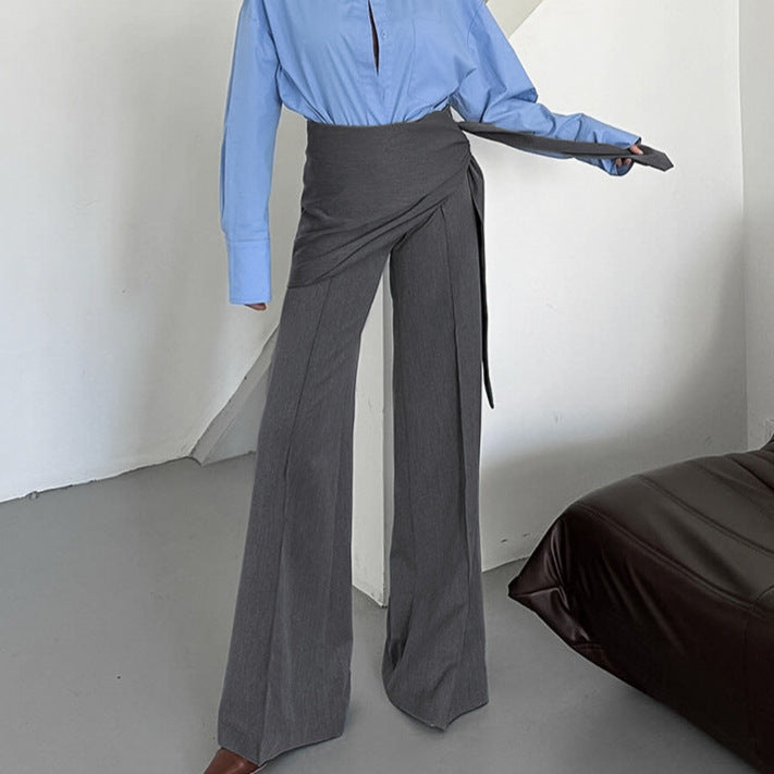 Damen Elegante Wickelhose mit weitem Bein und tailliertem Bund EB