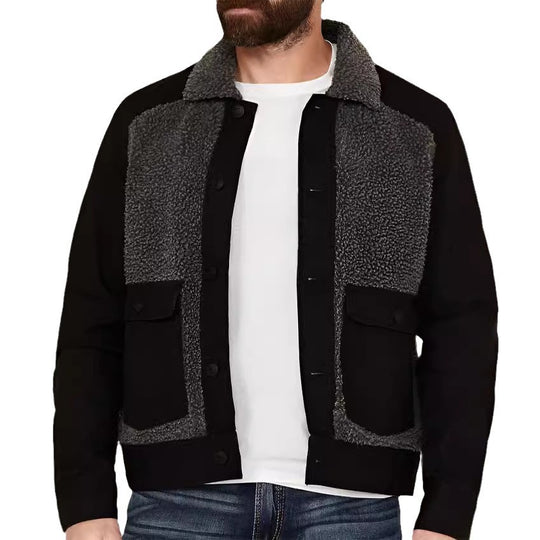Herren lässige Fleece-Jacke mit strukturiertem Kragen EB