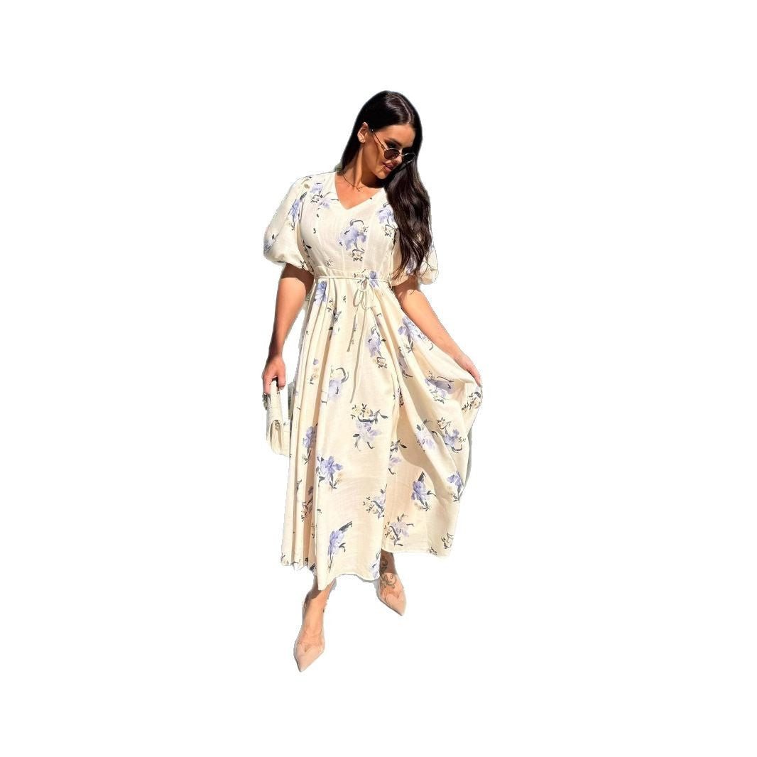 Damen Blusenkleid mit gestuften Volantärmeln und Bindegürtel EB