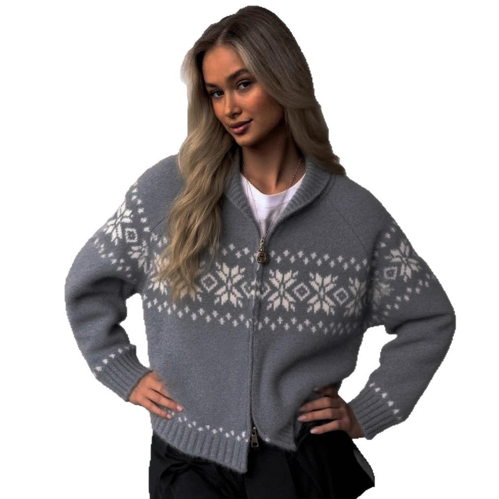 Damen Grobstrickjacke mit folkloristischem Muster und offenem Schnitt EB