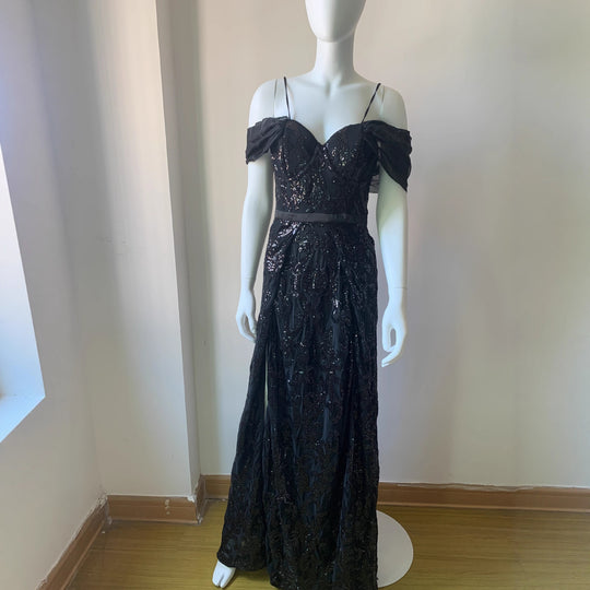 Damen Glamouröses Abendkleid mit funkelnden Applikationen EB
