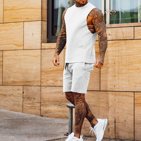 Herren sportliches Tanktop und Shorts-Set mit elastischem Bund EB