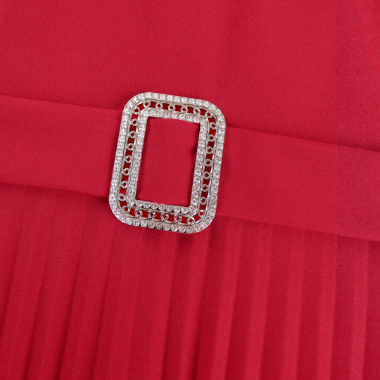 Damen plissiertes Abendkleid mit Volant-Ausschnitt und Taillengürtel EB