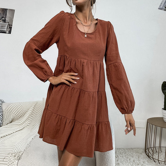 Damen luftiges Midikleid mit voluminösen Rüschendetails EB