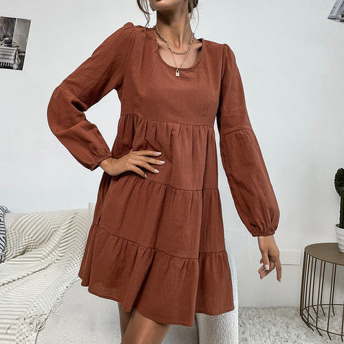 Damen luftiges Midikleid mit voluminösen Rüschendetails EB