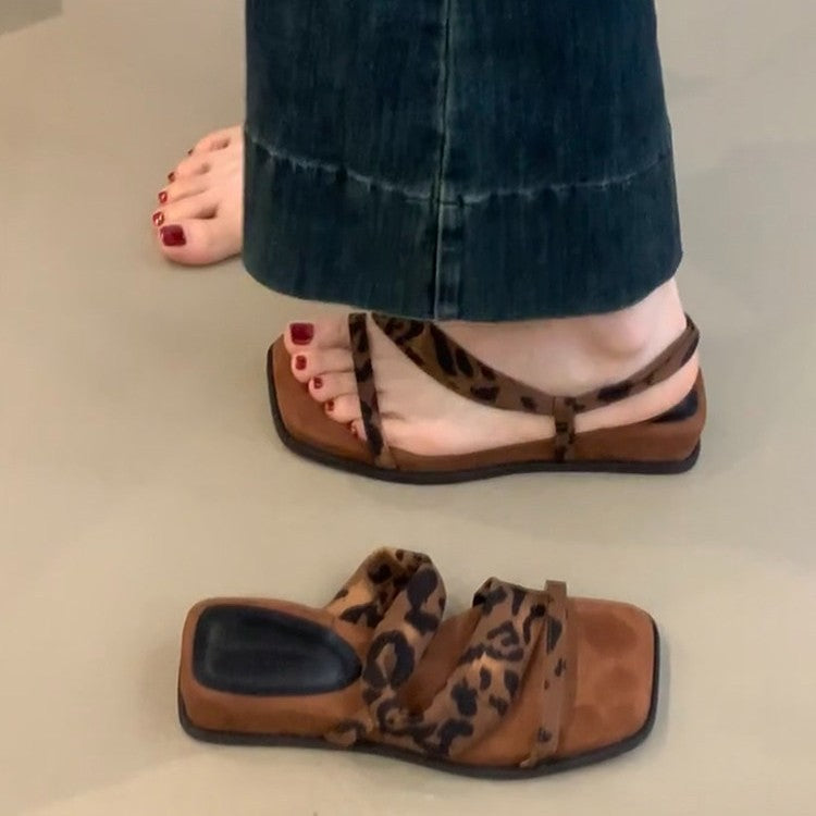 Damen modische Sandalen mit eleganten Riemen und attraktiven Leopardenmuster EB