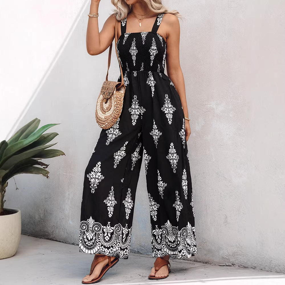 Damen Weitbeiniger Jumpsuit mit elastischem Oberteil und praktischen Taschen EB